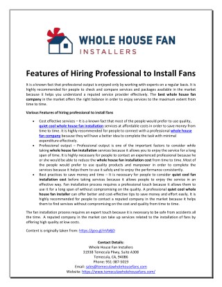 Features of Hiring Professional to Install Fans