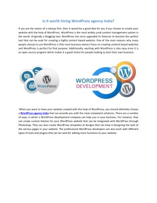 Is it worthy hiring WordPress agency India?