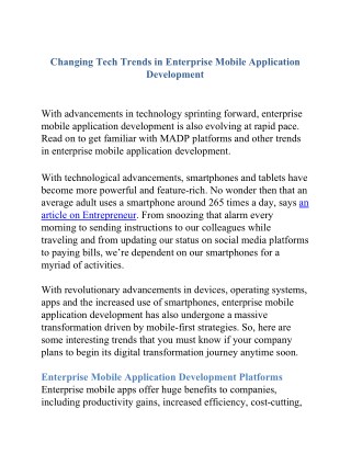 Changing Tech Trends in Enterprise Mobile Application Development