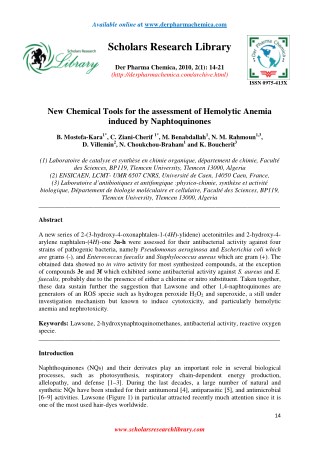New Chemical Tools for the assessment of Hemolytic Anemia induced by Naphtoquinones