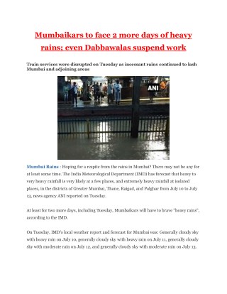 Mumbaikars to face 2 more days of heavy rains; even Dabbawalas suspend work