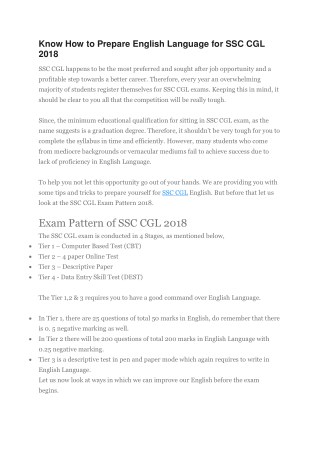 Know How to Prepare English Language for SSC CGL 2018
