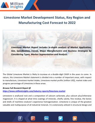 Limestone Market Development Status, Key Region and Manufacturing Cost Forecast to 2022