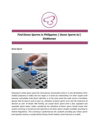 Find Donor Sperms in Philippines | Donor Sperm Iui | ElaWoman