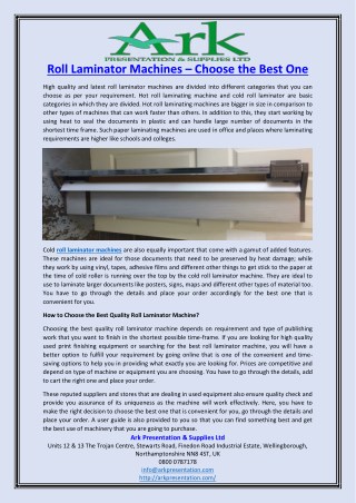 Roll Laminator Machines â€“ Choose the Best One