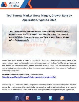 Tool Turrets Industry Size, Manufacturing cost, Top Key Players Forecast 2022