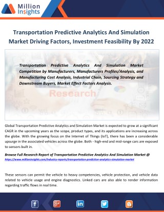 Transportation Predictive Analytics And Simulation Market Growth, Vendors,Key Suppliers Forecast 2022