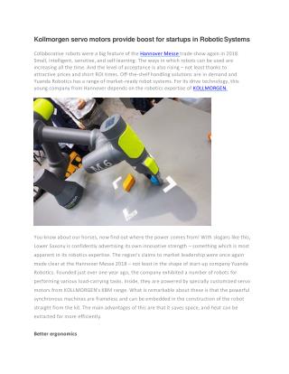 Kollmorgen servo motors provide boost for startups in Robotic Systems