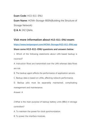 2018 Testpassport Huawei HCNA-Storage H13-611(H13-611-ENU) Real Questions