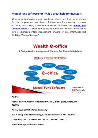 Mutual fund software for IFA is a great help for Investors