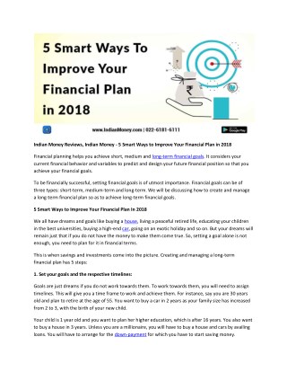 Indian Money Reviews, Indian Money - 5 Smart Ways to Improve Your Financial Plan in 2018