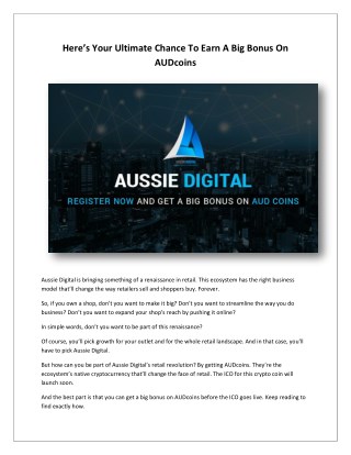 Aussie Digital's IOC is Launching Sooon! Pre-Book Now and Get Big Bonus