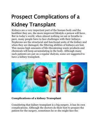Prospect Complications of a Kidney Transplant