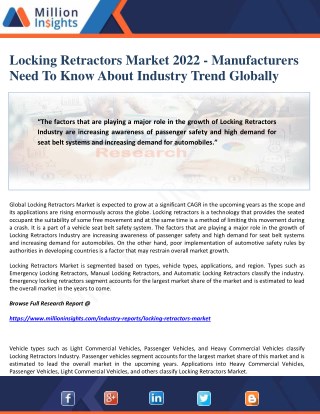 Locking Retractors Market 2022 - Manufacturers Need To Know About Industry Trend Globally