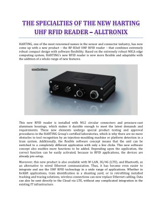 The Specialties Of The New HARTING UHF RFID Reader - Alltronix India