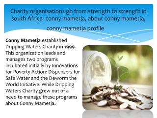 Accepting Donations for Charities in south Africa- conny mametja, about conny mametja, conny mametja profile