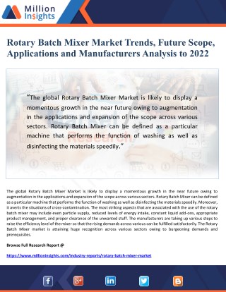 Rotary Batch Mixer Market Technical Data and Manufacturing Plants Analysis to 2022