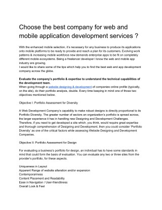 Choose the best company for web and mobile application development services ?