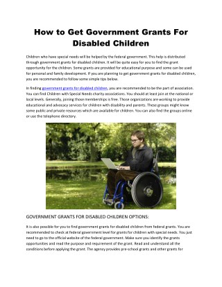 How To Get Government Grants For Disabled Children | StartGrants