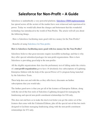 Salesforce for Non-Profit â€“ A Guide