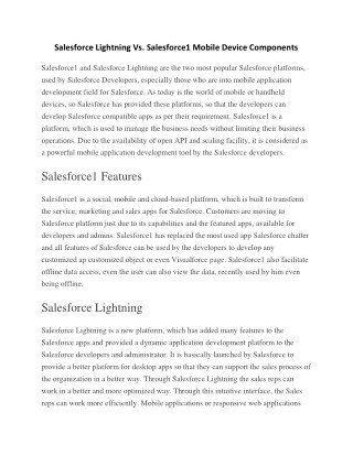 Salesforce Lightning Vs. Salesforce1 Mobile Device Components