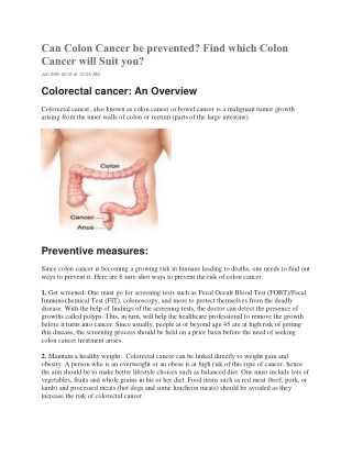 Can Colon Cancer be prevented? Find which Colon Cancer will Suit you?