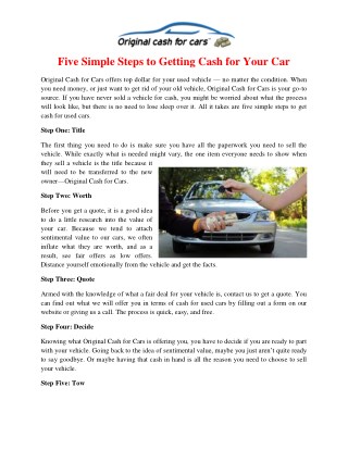 Five Simple Steps to Getting Cash for Your Car