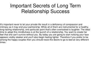 Important Secrets of Long Term Relationship Success