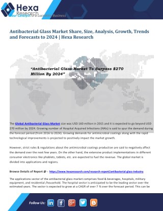 Global Antibacterial Glass Industry Research Report till 2024 | Hexa Research