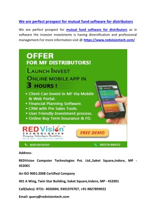 We are perfect prospect for mutual fund software for distributors