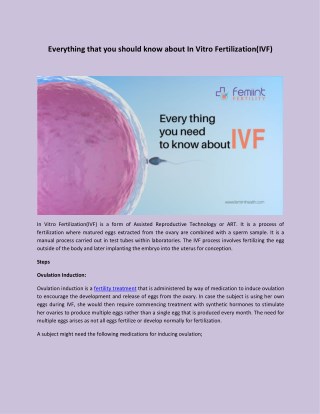 Everything that you should know about In Vitro Fertilization(IVF)