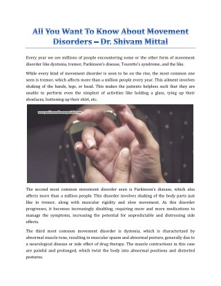 All You Want To Know About Movement Disorders - Dr. Shivam Mittal