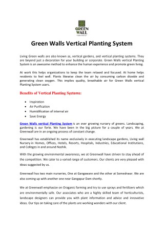 Green Walls Vertical Planting System