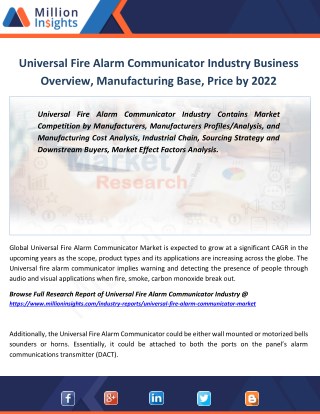 Universal Fire Alarm Communicator Market Analysis by Application, Drivers and Opportunities By 2022