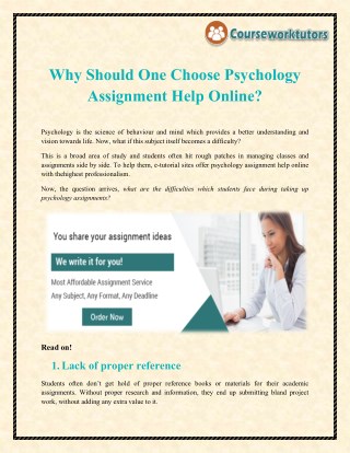Why Should One Choose Psychology Assignment Help Online?