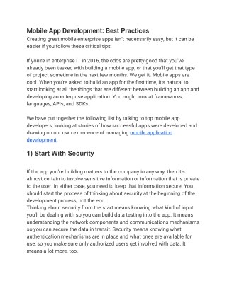 Mobile App Development: Best Practices