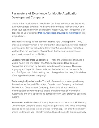 Parameters of Excellence for Mobile Application Development Company