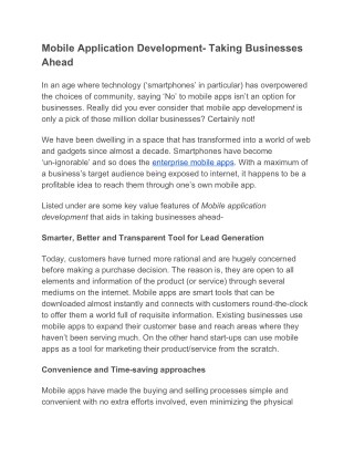 Mobile Application Development- Taking Businesses Ahead