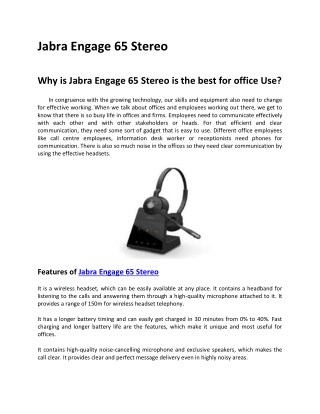 Jabra Engage 65 Stereo Wireless Headset