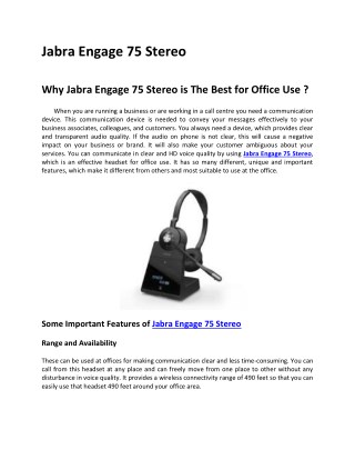 Jabra Engage 75 Stereo Wireless Headset