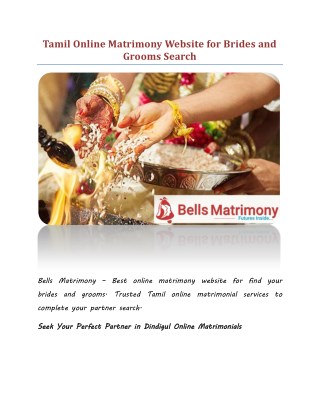 Tamil Online Matrimony Website for Brides and Grooms Search