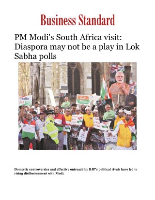 PM Modi's South Africa visit: Diaspora may not be a play in Lok Sabha pollsÂ 