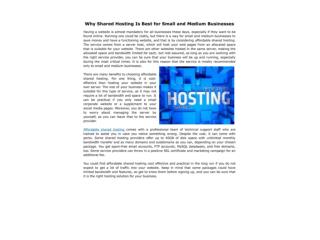 Why Shared Hosting Is Best for Small and Medium Businesses