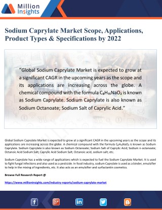 Sodium Caprylate Market Scope, Product Types & Specifications to 2022