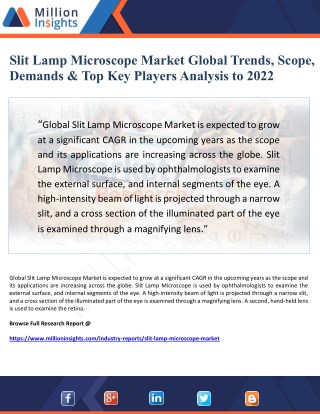 Slit Lamp Microscope Market Global Trends, Scope, Demands & Top Key Players Analysis to 2022