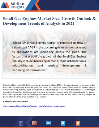 Small Gas Engines Market Size, GrowthÂ Outlook & Development Trends of Analysis to 2022