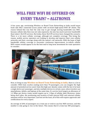 Will Free WiFi Be Offered On Every Train? - Alltronix India