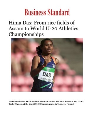 Hima Das: From rice fields of Assam to World U-20 Athletics ChampionshipsÂ 