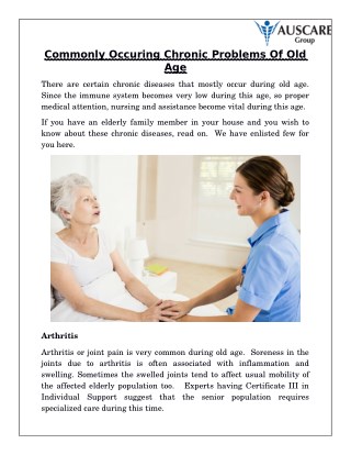 Commonly Occuring Chronic Problems Of Old Age