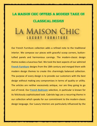 La Maison Chic Offers a Modern Take on Classical Design OK